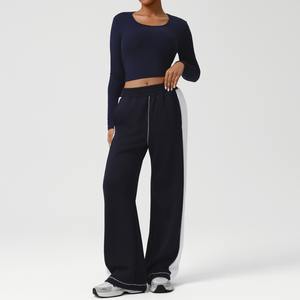 Ensemble de survêtement pour femmes avec logo personnalisé, pantalon de sport brodé, haut à manches longues, ensemble deux pièces pour femmes - Product Image 3