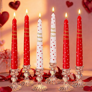 Romantic Heart Print Personalized Birthday Taper <b>Candles</b> Custom Name Celebration <b>Set</b> Smokeless Soy Wax Rose Halloween Christmas - Product Image 2