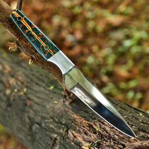 Pine Cone Handle High Quality Carbon Steel Industrial Grade <b>Mirror</b> Polish Fixed Blade Hunting Camping Knife Leather Sheath UA - Product Image 2
