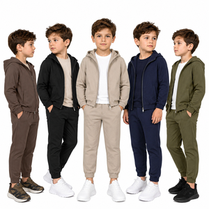 Ensemble de survêtement à capuche pour enfants, couleur unie, fermeture à cordon, manches longues, vêtements décontractés d'automne, respirant, léger, écologique - Product Image 1