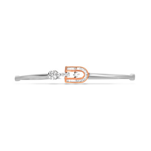 Elegant Two-Tone Diamond Horseshoe <b>Bangle</b> <b>Bracelet</b> in White & Rose Gold - Product Image 1