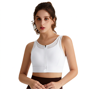 Sujetador deportivo naranja para mujer con cremallera frontal, panel de malla, soporte medio, espalda cruzada, para yoga y ropa deportiva, transpirable - Product Image 3