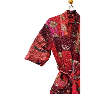 수제 인도 빈티지 실크 칸사 Khambhadiya 기모노 로브 겨울을 위한 복잡한 상세 자수 웨어러블 아트 - Product Image 2