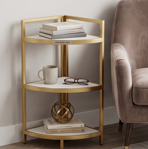 Étagère d'angle minimaliste en métal de qualité supérieure, trois niveaux, blanche, sur pied, pour salon - Product Image 3