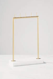 Gold Metal Jewelry Stand with Five <b>Hooks</b> on White Base for Necklaces and <b>Earrings</b> - Product Image 6