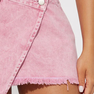 Minifaldas vaqueras asimétricas de tiro medio para mujer, precio de fábrica al por mayor, con detalle de dobladillo deshilachado, elegantes minifaldas vaqueras para mujer - Product Image 3