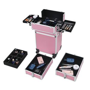 Valigia Trucco 4-in-1 in Alluminio con Ruote - Stile Trolley Intercambiabile Rosa - Product Image 6