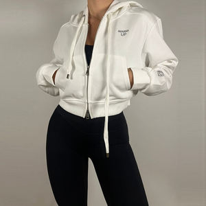 เสื้อฮู้ดครอปแบบมีซิปสำหรับผู้หญิง ผลิตตามสั่ง (OEM) เป็นมิตรต่อสิ่งแวดล้อม ระบายอากาศได้ดี บุด้วยผ้าฟลีซ สไตล์สตรีทแวร์ - Product Image 6