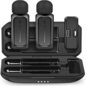 2pcs Wireless Lavalier Microphone for iPhone iPad Android 7H Charging <b>Case</b> Wireless Video <b>Recording</b> Lapel Live Streaming - Product Image 1