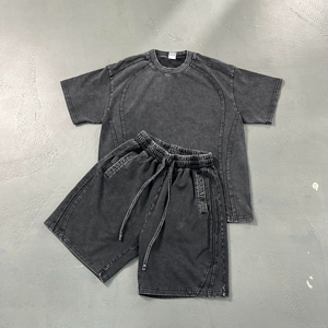 ชุดเซ็ตเสื้อยืดแขนสั้นผ้าฝ้าย 100% ระบายอากาศดี สไตล์ลำลองสำหรับผู้ชาย รุ่นใหม่ประจำฤดูร้อน ชุด 2 ชิ้น สีพื้น - Product Image 4