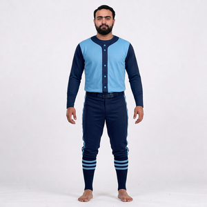ชุดเบสบอลชาย เสื้อเจอร์ซีย์สีพื้น กางเกงขายาว แขนครึ่งตัว ระบายอากาศ ป้องกันแบคทีเรีย คอวี ปักชื่อทีมได้ ใส่ได้ทุกฤดู แบบปกติ - Product Image 1