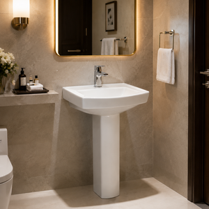 ReposeElite Lavabo de Cerámica Blanco Moderno de Dos Piezas con Pedestal, Cierre Lento con Control Remoto, Ideal para Hotel/Villa, Cocina/Lavadero - Product Image 6