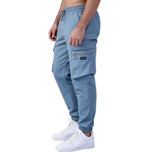 Men's Light Blue <b>Cargo</b> <b>Pants</b> <b>Elastic</b> <b>Waist</b> Multiple Pockets Casual Breathable Oxford Fabric Jogger Style Spring Wear - Product Image 2