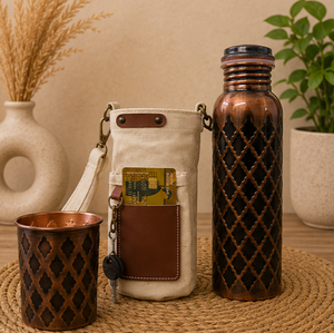 Botella de Cobre Oscuro Premium Heritage con Funda de Lona, Ecológica, Portátil, Multiusos, para el Hogar, con Tapas y Posavasos - Product Image 5