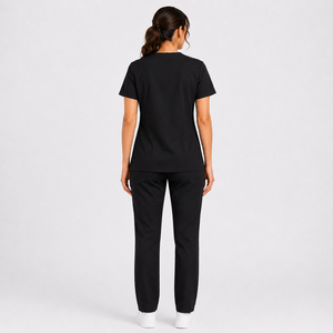 Women Black Medical <b>Scrub</b> <b>Set</b> Back View V Neck Healthcare Uniform Nurse Workwear Top And Pant - Product Image 5
