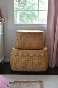 New collection set of 2 pcs scalloped storage <b>basket</b> with lid made in Vietnam wholesale price OEM ODM color - Product Image 1