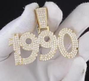 Collar con colgante de nombre personalizado chapado en plata con números VVS de moissanita, estilo hip hop, con diamantes facetados engastados en bisel, ideal para fiestas. - Product Image 2