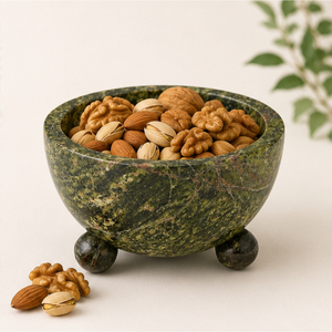 Bol décoratif de luxe en marbre vert forêt, fait main, avec pieds en pierre naturelle et pieds sphériques, pour centre de table domestique - Product Image 4