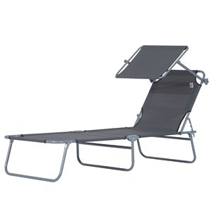 Sedia Pieghevole da Esterno Grigia con Parasole, Chaise Longue per Prendere il Sole e Rilassarsi a Bordo Piscina - Product Image 1