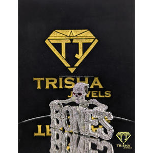 Colgante de calaveras de diseñador con diamante cultivado en laboratorio, plata de ley 925, cadena de lujo estilo hip hop de Trisha Jewels - Product Image 1