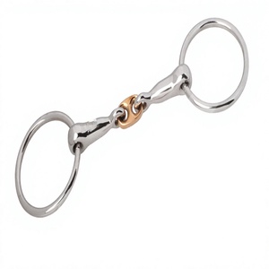 บิตม้าโลหะแบบ Snaffle สีเงินขัดเงาพร้อมข้อต่อสีทอง อุปกรณ์ขี่ม้าแบบตะวันตก - Product Image 2