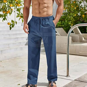 Pantalones de lino premium para hombre, corte ajustado, tela suave, ideales para uso diario, estilo urbano y aventuras al aire libre. - Product Image 4