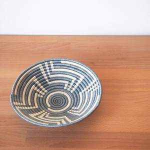 Small African Kigembe Rwanda <b>Basket</b> Handwoven Sisal Sweetgrass Decorative Bowl in Blue Rustic Woven Catchall <b>Basket</b> - Product Image 2