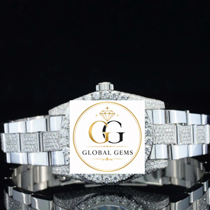 Reloj de Pulsera de Acero Inoxidable con Diamantes Moissanite VVS Mecánicos Automáticos de la Mejor Calidad, con Cristal Analógico y Detalles en Oro Blanco - Product Image 1