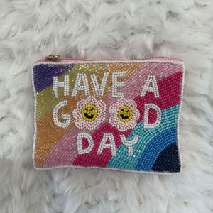 Porte-monnaie perlé pour femmes et filles, motif 'Have a good day', orné de perles de rocaille pour espèces - Product Image 1