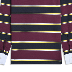 Men's Long Sleeve <b>Striped</b> Knitted <b>Polo</b> <b>Shirt</b> Casual Design White Collar Maroon Navy Yellow Stripes - Product Image 3