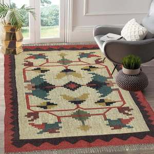 Tapis Dhurrie en laine et jute tissés à la main à motifs Kilim traditionnels 4x6 tapis et ensembles de salon ou de chambre à coucher - Product Image 1