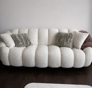 Canapé 3 places en velours blanc avec cadre en bois, chaise longue et causeuse en tissu rembourré pour salon - Product Image 1