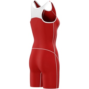 Combinaison de lutte professionnelle rouge pour hommes, tissu respirant et anti-humidité avec ajustement compressif, idéale pour les matchs - Product Image 6