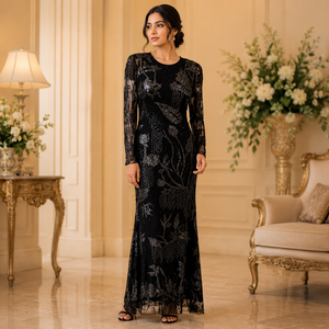 Luxury Black Embroidered <b>Sequin</b> Evening Gown for Women Elegant Full Sleeve Maxi Dress Formal Party Wedding Reception Dress - Product Image 3