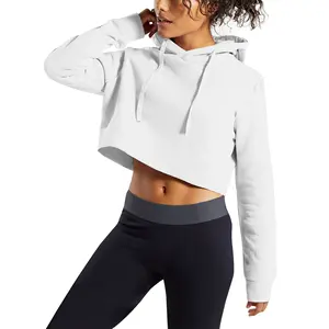 Sudadera con Capucha Corta para Mujer, con Logotipo Personalizado, de Algodón, con Cordón en el Bajo, Hombros Caídos, para Yoga, Entrenamiento Activo y Deportes - Product Image 1