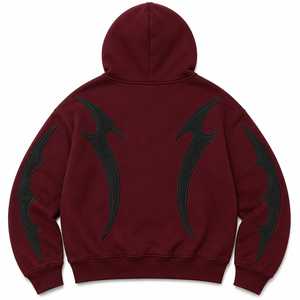 Sudadera con Capucha y Cremallera para Hombre, Color Granate, de Algodón, con Diseño Estampado en Silicona Negra, Lavado Ácido, Bolsillo Delantero, Corte Regular, Ropa Casual de Invierno - Product Image 2