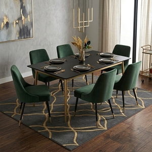 Modern Geometric Area Rug Plush Carpet Black Gold Rectangle Floor <b>Mat</b> for Living Room Bedroom Hotel - Product Image 4