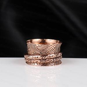 Vintage Copper Spinner <b>Ring</b> Leaf Pattern Textured Wide Band Handmade Healing Energy Meditation Worry <b>Ring</b> Wholesale Jewelry - Product Image 1