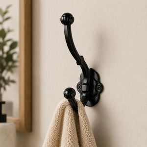 SHUBHAM Black Vintage Wall <b>Hook</b> Decorative Double Coat <b>Hook</b> Hand Forged Hanging <b>Rail</b> for Bathroom Entryway Bedroom - Product Image 1