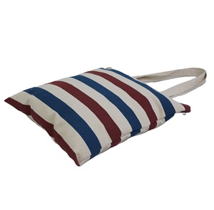 Bolsa de Compras de Lona de Algodón Reutilizable con Diseño Personalizado, Estampado de Rayas Multicolores y Cierre de Cremallera - Product Image 3