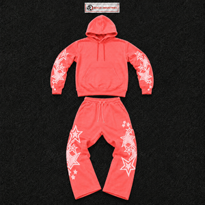 <b>Men</b>’s Coral Red Star Graphic Tracksuit Hoodie And Jogger <b>Set</b> Streetwear Pullover Hooded Sweatshirt Matching Sweatpants Two Piece - Product Image 5