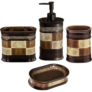 Set di Accessori per Bagno Moderno e Lussuoso in 4 Pezzi, Stile Zambia, Dispenser Sapone, Bicchiere, Portaspazzolino, Portasapone - Product Image 1