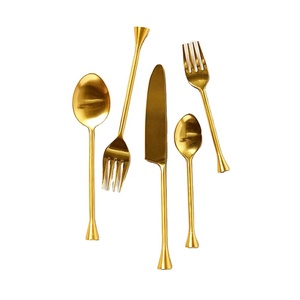 Juego de cubiertos dorados brillantes Juego de utensilios de lujo de acero inoxidable Mango de diseño terminado FRUSTUM hecho a mano real - Product Image 1