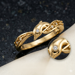 Bagues fines personnalisées en or massif 10K rhodié, design tendance, motif dauphin mignon, serties de moissanite et de diamants, pour les amoureux de l'océan, idéales pour les anniversaires et les fêtes - Product Image 4