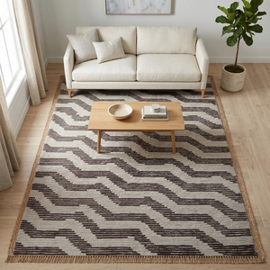 DECORDEC Tapis d'appoint épais en laine tufté à la main, motif abstrait marron foncé ivoire, écologique et antidérapant, pour salon - Product Image 4