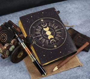 Genuine Leather <b>Journal</b> with Handmade Deckle Edge Paper Vintage Blank Spell Book Antique <b>Writing</b> Notebook for Travel Diary - Product Image 5