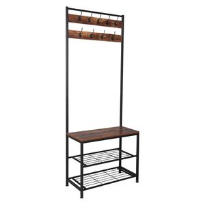 Panca appendiabiti grande in stile industriale con 9 ganci, multifunzionale, robusta struttura in ferro a tubo per camera da letto o ingresso - Product Image 1
