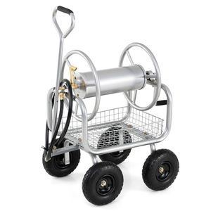 Carrello Avvolgitubo da Giardino Rinforzato da 15m con Ruote Pneumatiche da 25cm, Raccordi in Ottone di Grande Capacità, Cesto Portaoggetti per Tubo da 7,5m - Product Image 3
