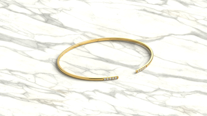 Bracelet jonc ouvert de luxe en or 18 carats et diamants, pavé de barres et de diamants taille ronde, flexible, en fil séparé, délicat, empilable, cadeau de bijoux - Product Image 3