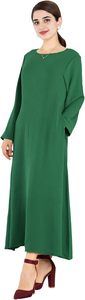 Women Modest Abaya Long Sleeve Round Neck Floor Length Solid Color <b>Loose</b> Fit Daily Wear Middle East Style Polyester <b>Dress</b> - Product Image 6